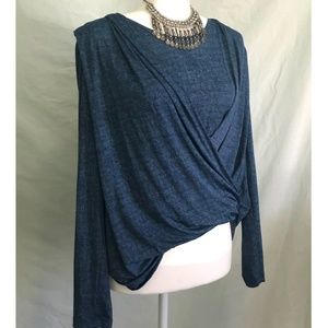 Blue Wrap Long Sleeve Blouse